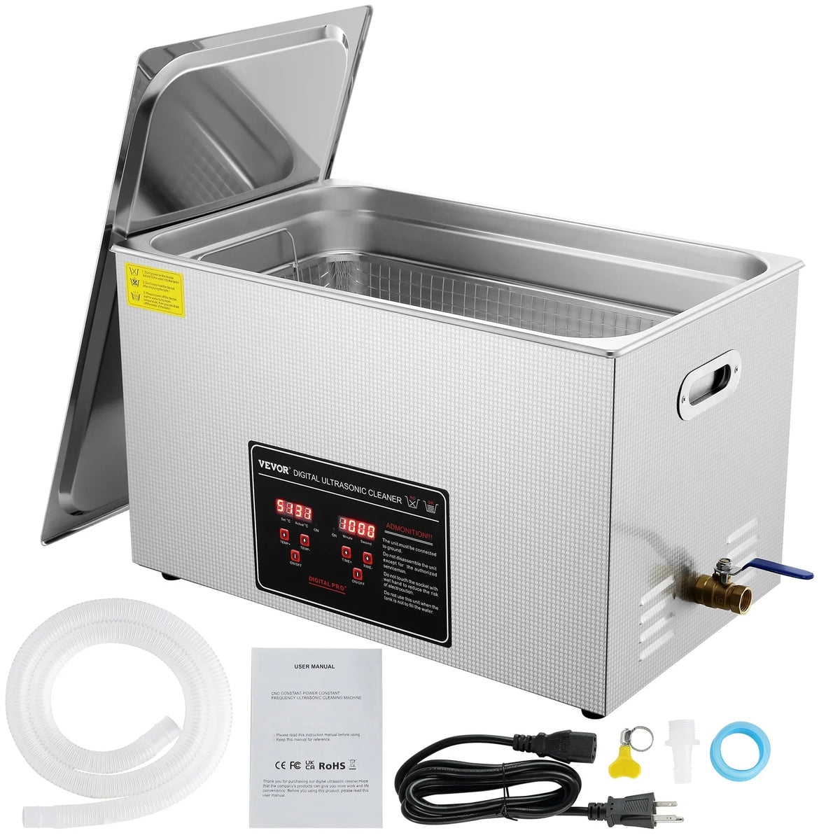 CE Certified Timer with Cleaner Cleaner Instruments Professional Jewelry Watch for Heating RoHS 304 Industrial FCC Ring Large 752W Sonic Glass BENTISM Ultrasonic 30L Grade Cleaner Digital Coin
