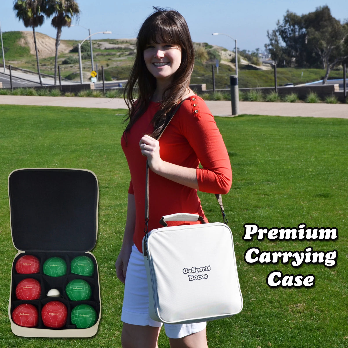 Case Bocce Balls, Regulation Rope 8 Pallino, with Set Measuring and GoSports 100mm