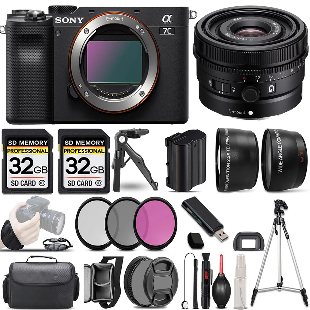 PC Sony f/2.8 Camera (Black) G a7C +3 Lens +24mm +64GB Filter Camera