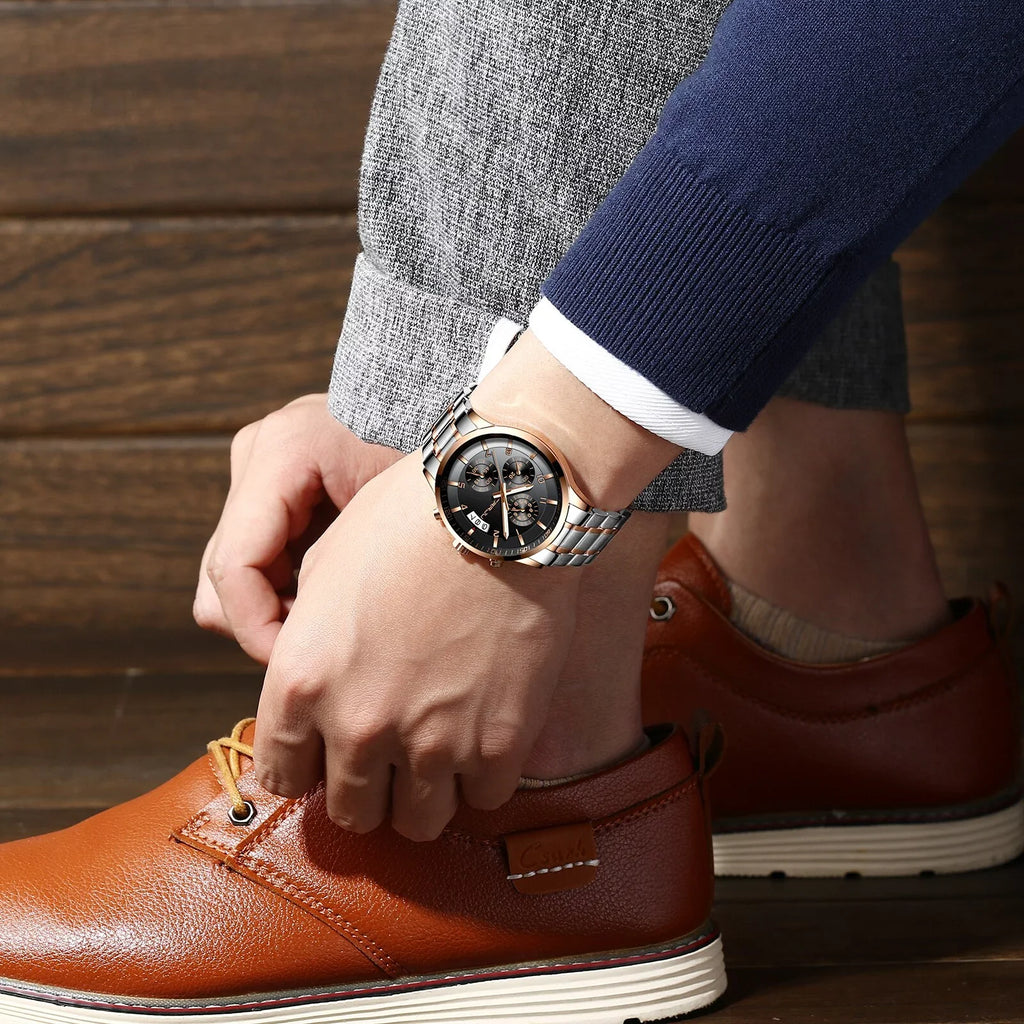 Men for Watch Watches Chronograph CRRJU relogio masculino Quartz Business Steel Mens Watch Waterproof Fashion Stainless Luxury