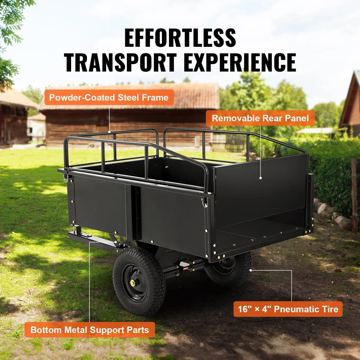 Dump VEVOR Utility 15 Garden Steel for Cubic Cart ATV Feet Mower Heavy Lawn with 750lb Capacity, Riding Trailer, Duty Trailer Tractor