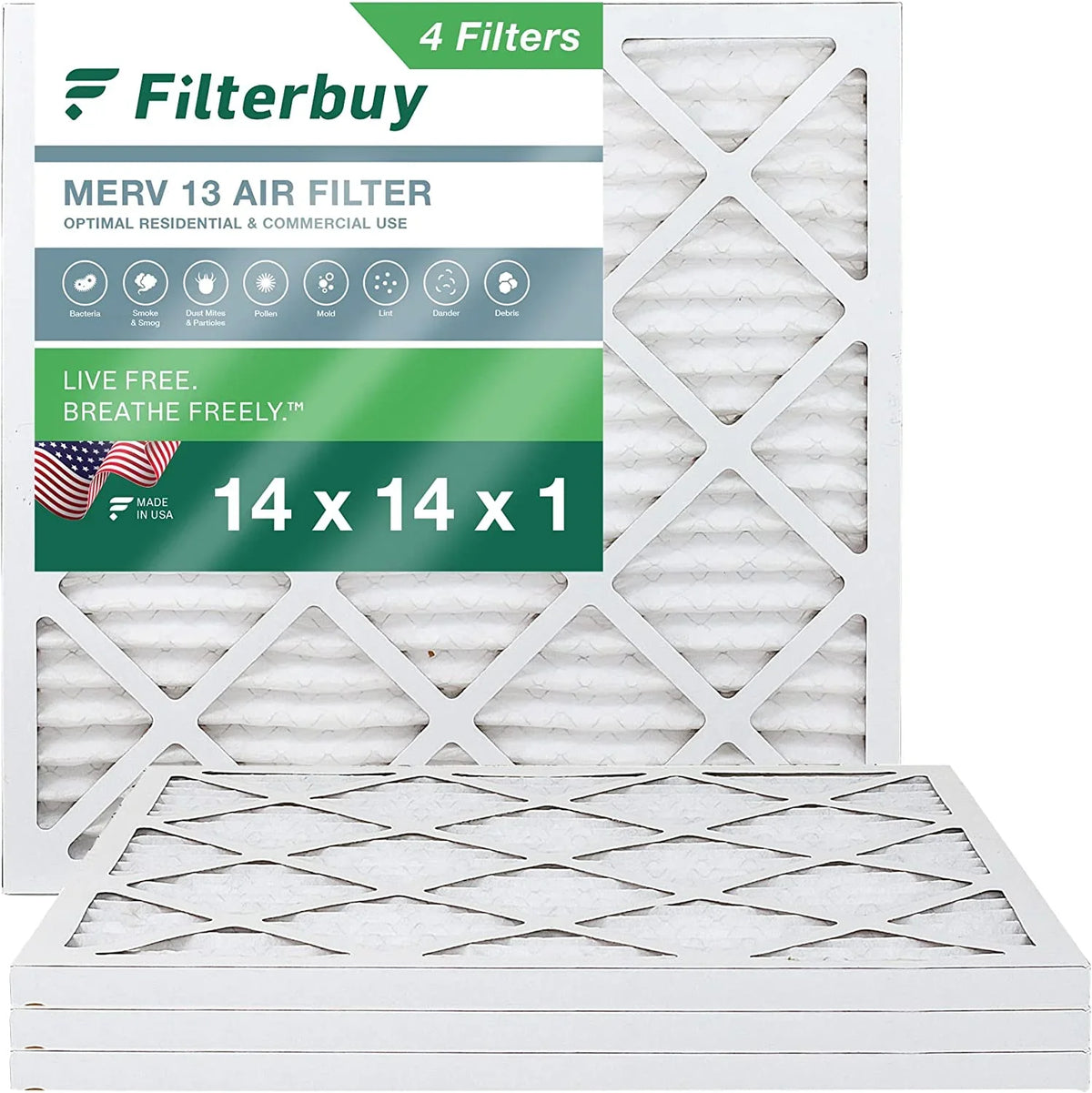 14x14x1 Air Furnace AC Filterbuy Filters HVAC (4-Pack) MERV 13 Pleated