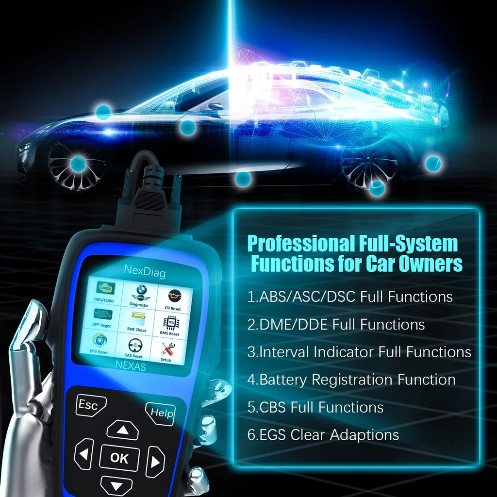 Diagnostic for after Automotive for Maintenance Tool Fits Scanner OBD2 NEXAS Diagnostic Scanner BMS Reader Reset & 1996 Vehicles MINI DPF ND601 Regen Multi-System Code BMW Check Engine
