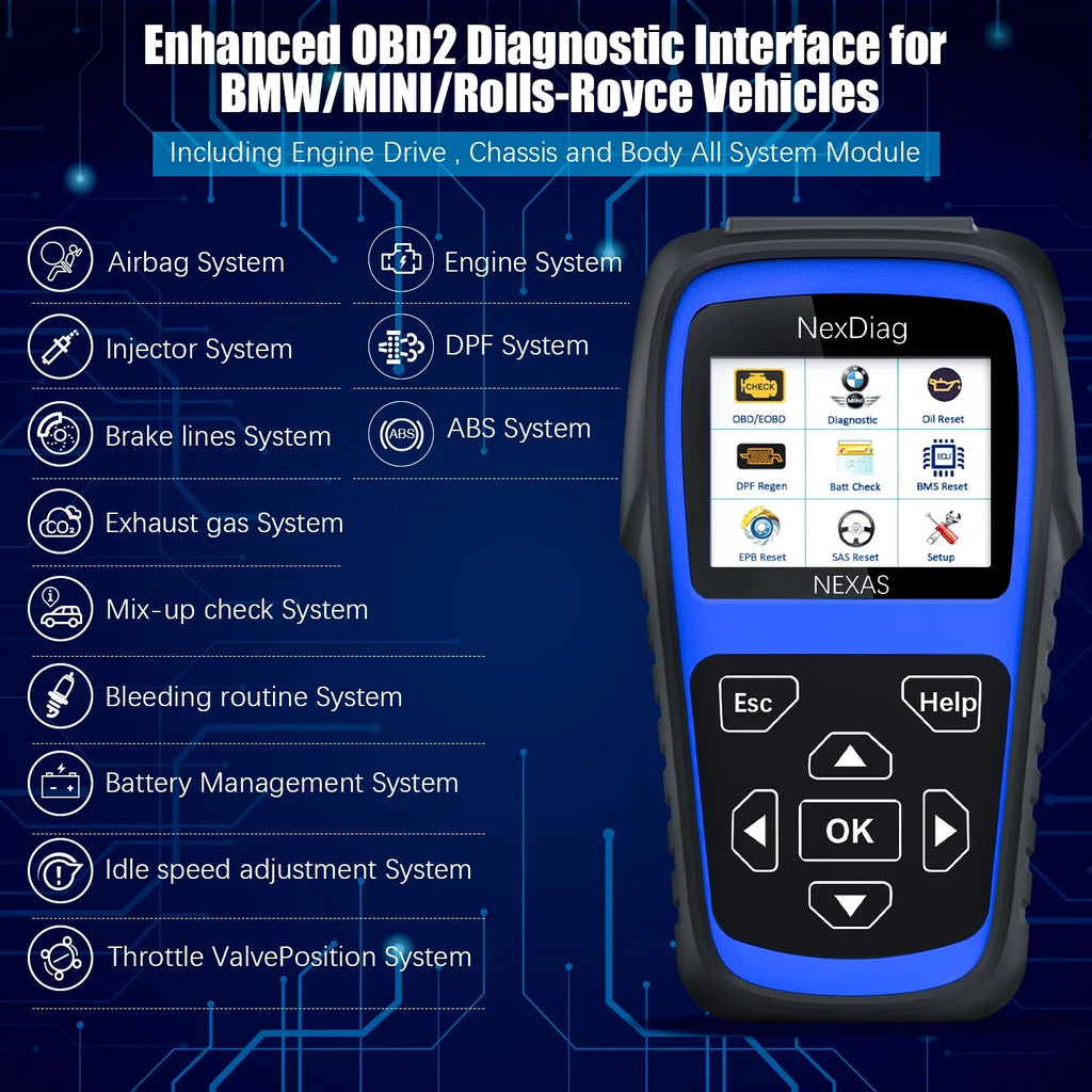 Diagnostic for after Automotive for Maintenance Tool Fits Scanner OBD2 NEXAS Diagnostic Scanner BMS Reader Reset & 1996 Vehicles MINI DPF ND601 Regen Multi-System Code BMW Check Engine