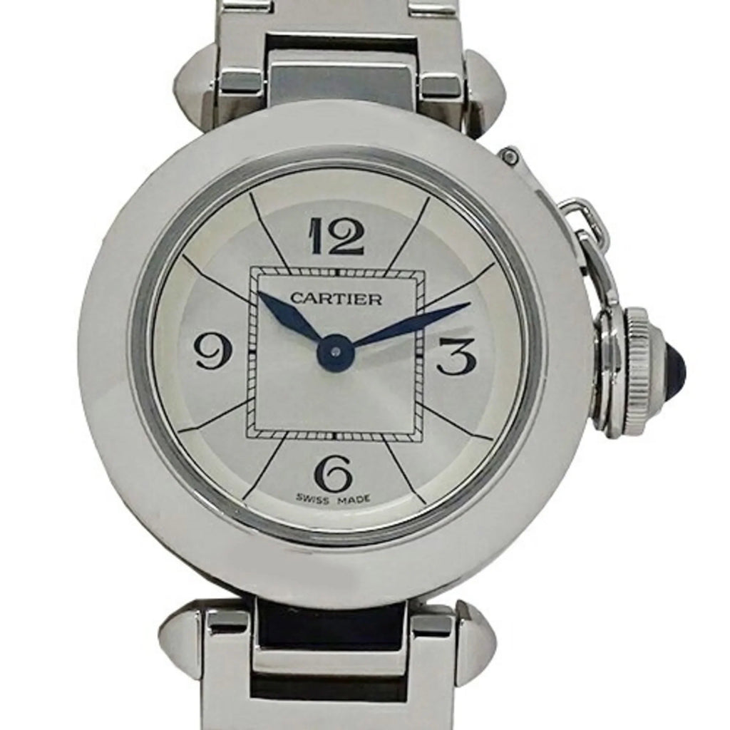 Stainless Miss Steel, Pasha SS, Polished Quartz, (Good) Ladies W3140007, Silver, Watch, Pre-Owned Cartier