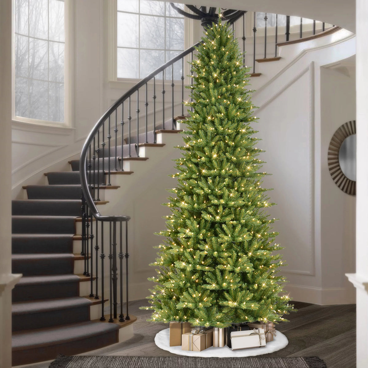 Pre-lit Artificial Fraser Clear 800 UL Fir Christmas Tree Lights listed 9 ft. Slim