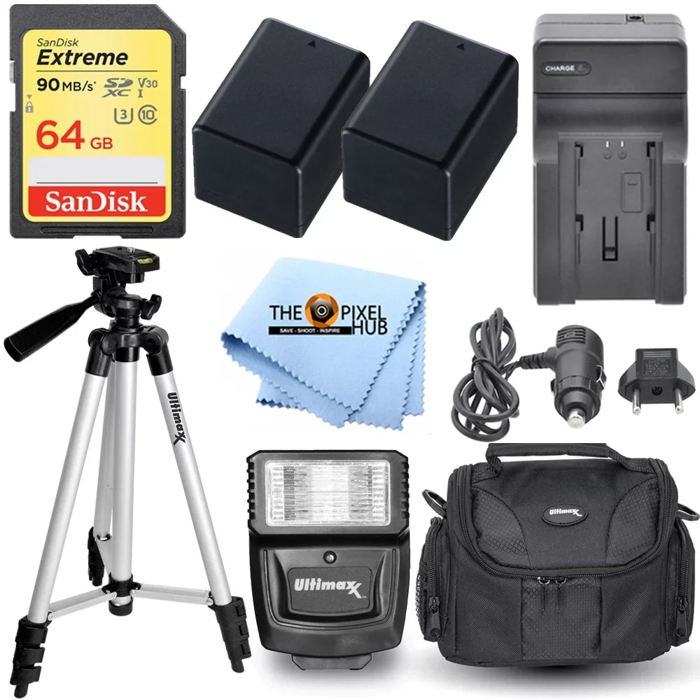 for R80 R800 Accessory VIXIA Bundle Flash R40 Charger Kit R400 R82 R52 R50 Canon Tripod Battery HF 64GB