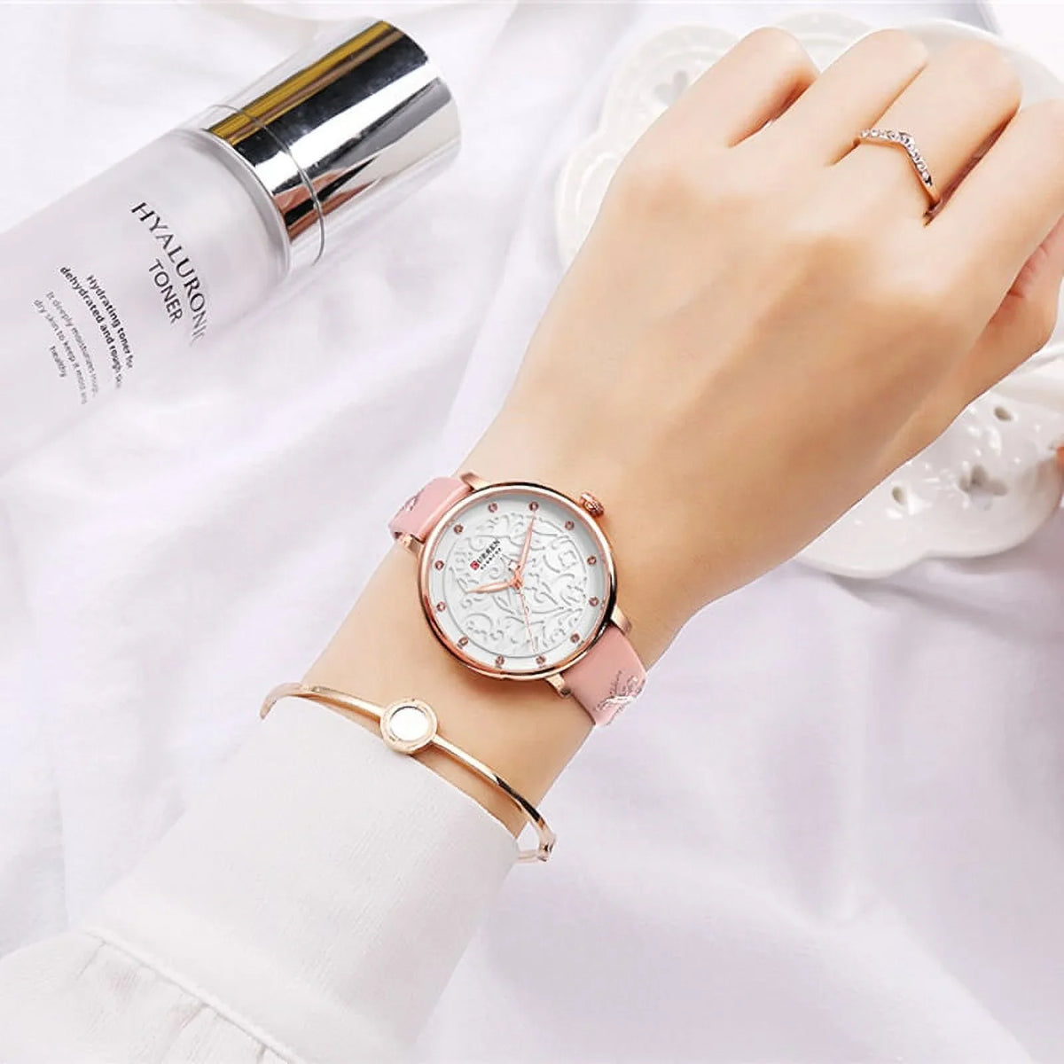 Watch Clock Brand - Feminino Pink Wristwatch Wristwatches Relogio Luxury Curren With Quartz Leather Top Rhinestone Women Fashion Ladies Watches Quartz