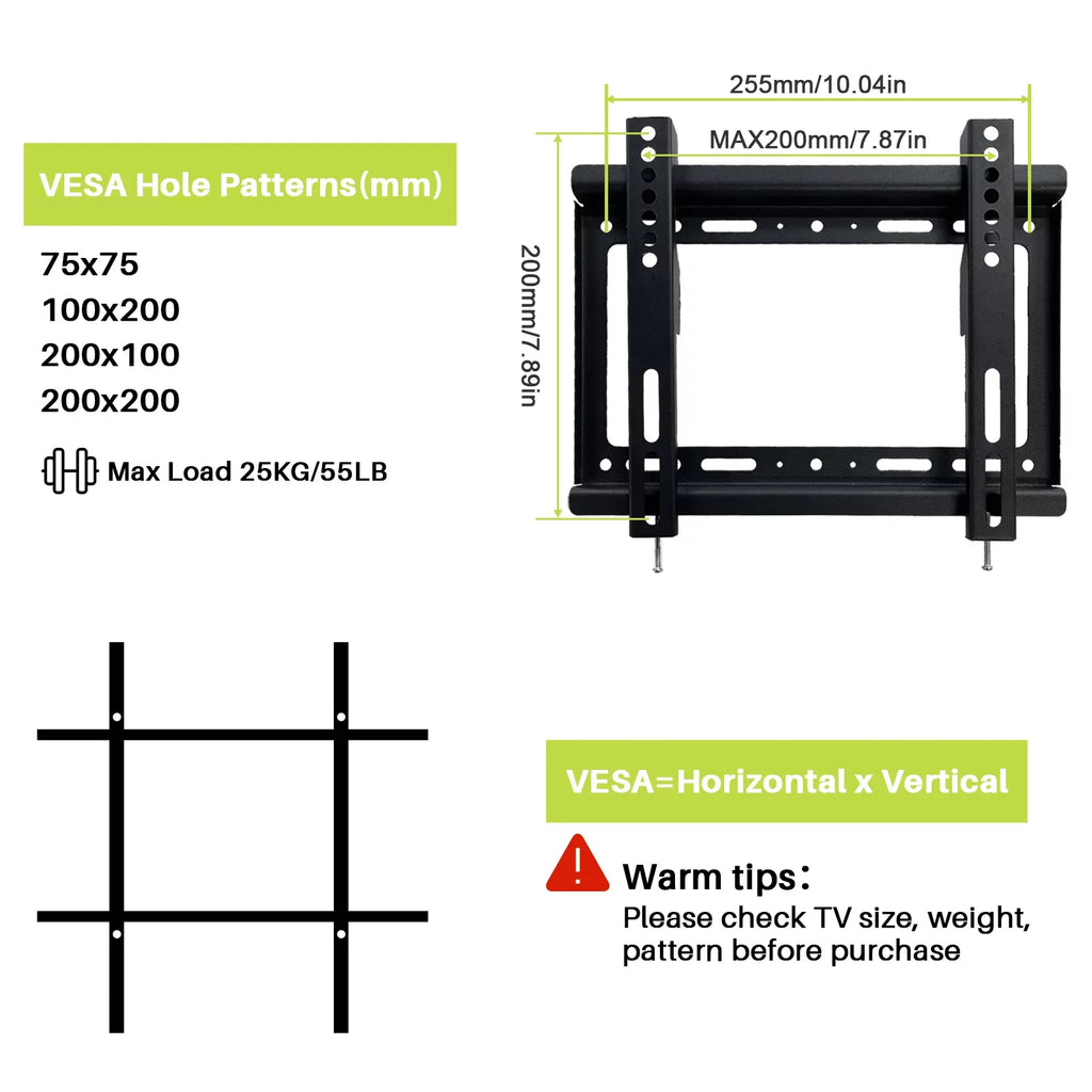 VESA RV Max lbs Screen to OLED Wall LED up Most for LCD Mount Sylvox TV, TV TV 55 14-42 Inch 75x75mm Flat 200x200mm Mount,
