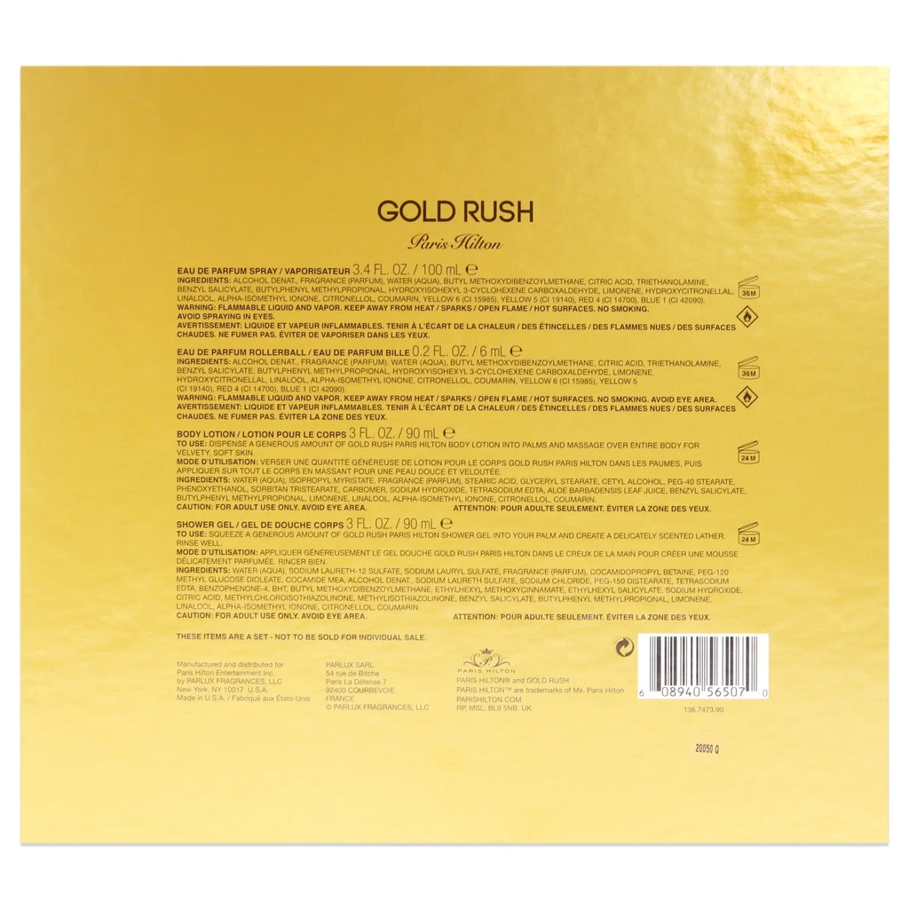 Pieces Set for Gold Hilton Rush Paris Perfume Women, 4 Gift