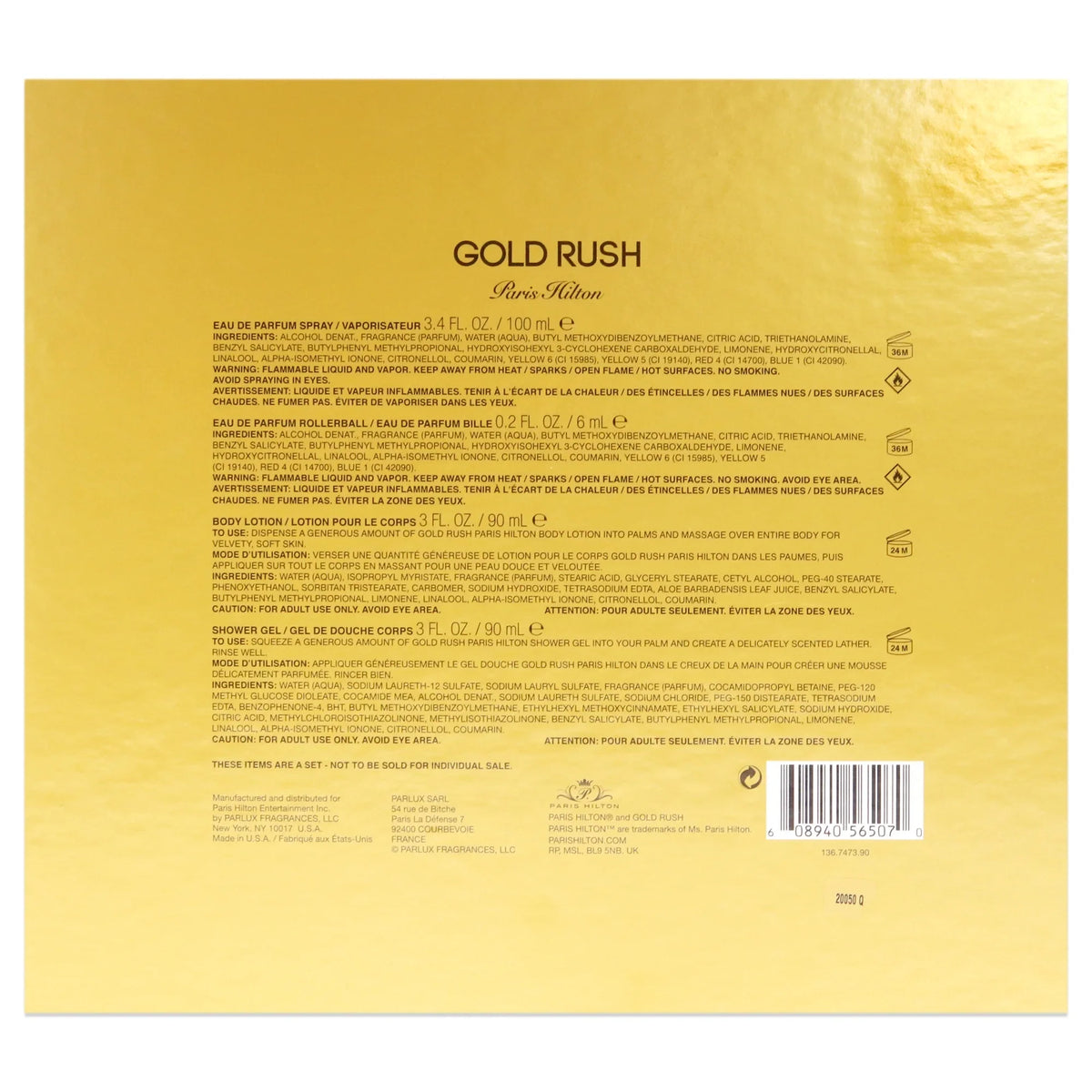 Pieces Set for Gold Hilton Rush Paris Perfume Women, 4 Gift