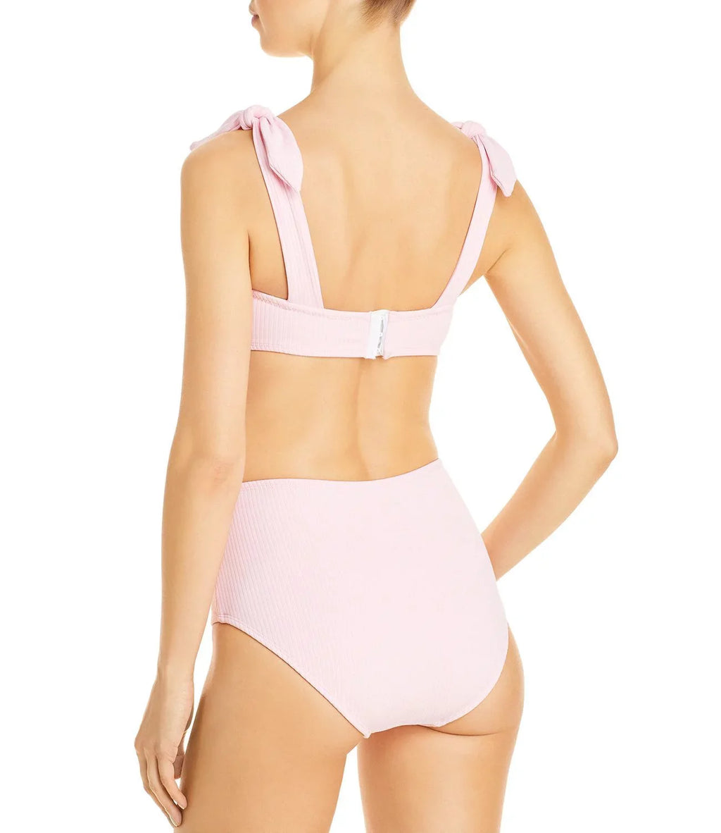 Pink, Strap Tie Shoshanna Ribbed C Bikini Top,