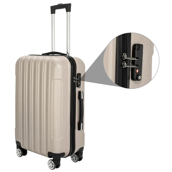 Luggage Set Wheels on Champagne Carry Suitcase(20/24/28), Lock Piece 3 Capri Spinner Luggage