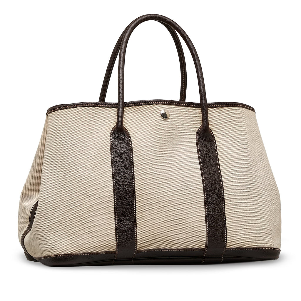 Pre-Owned (Good) Fabric Party Authenticated Unisex Tote PM Canvas Hermès Garden Brown Bag