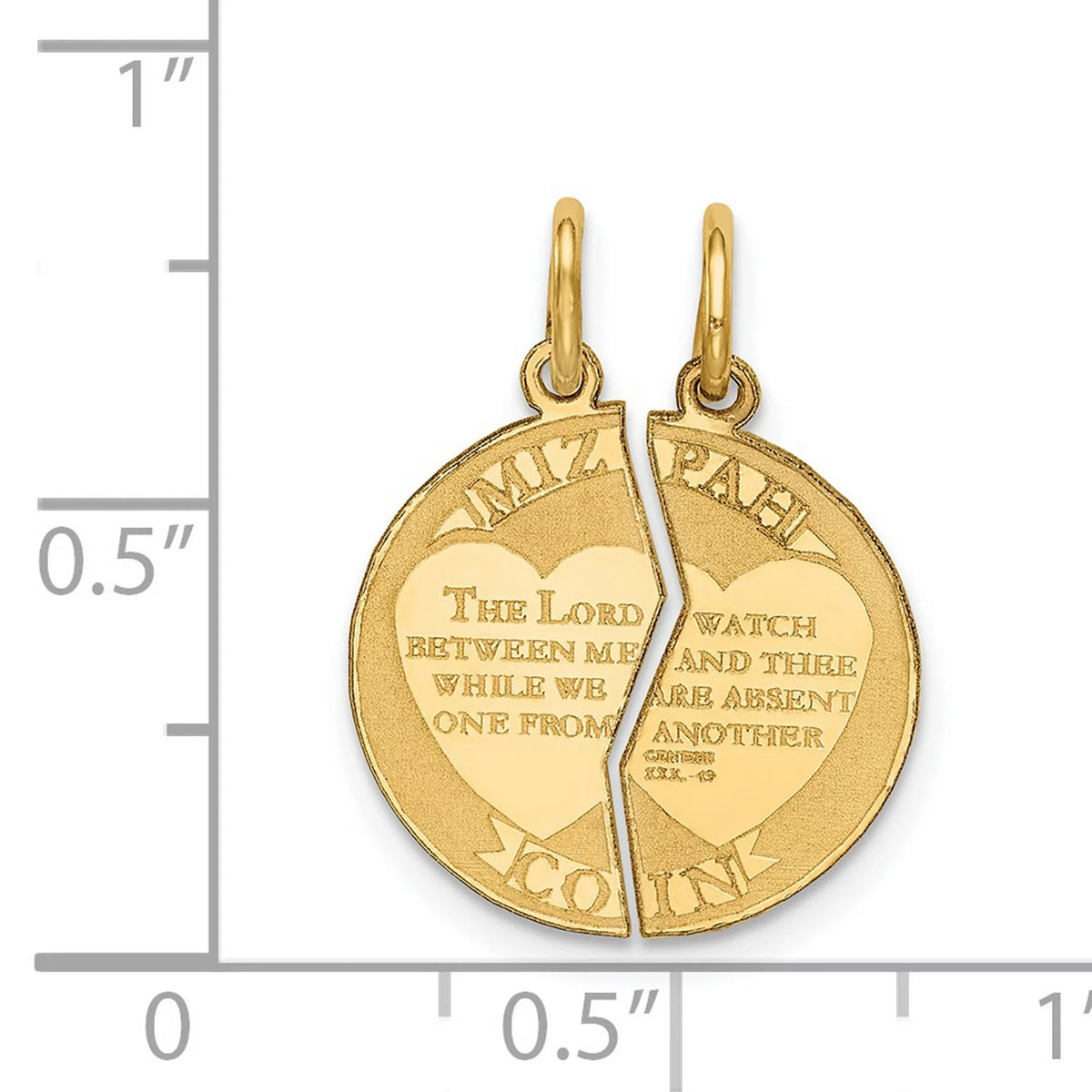 14k Words Pendant Apart Mizpah 31:49 22 Yellow Emotional Break 2-Piece on mm 17 Coin mm Genesis Bond Round x Gold