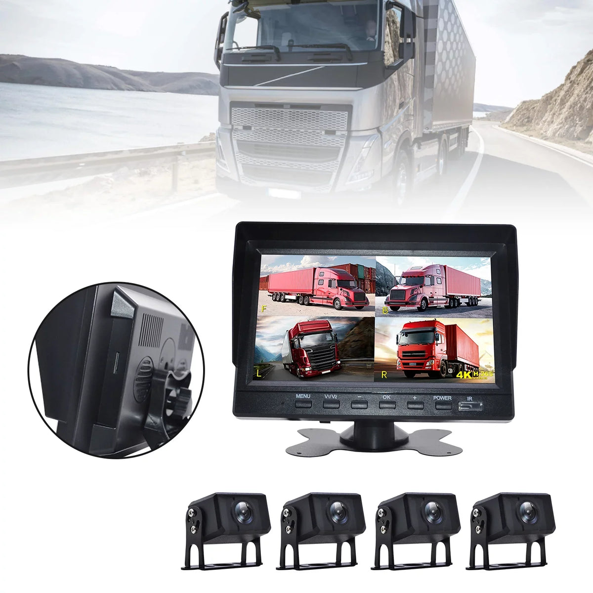 Bus+4 Driving Truck Video DVR Rear Recorder View Backup Monitor 7" RV Camera for