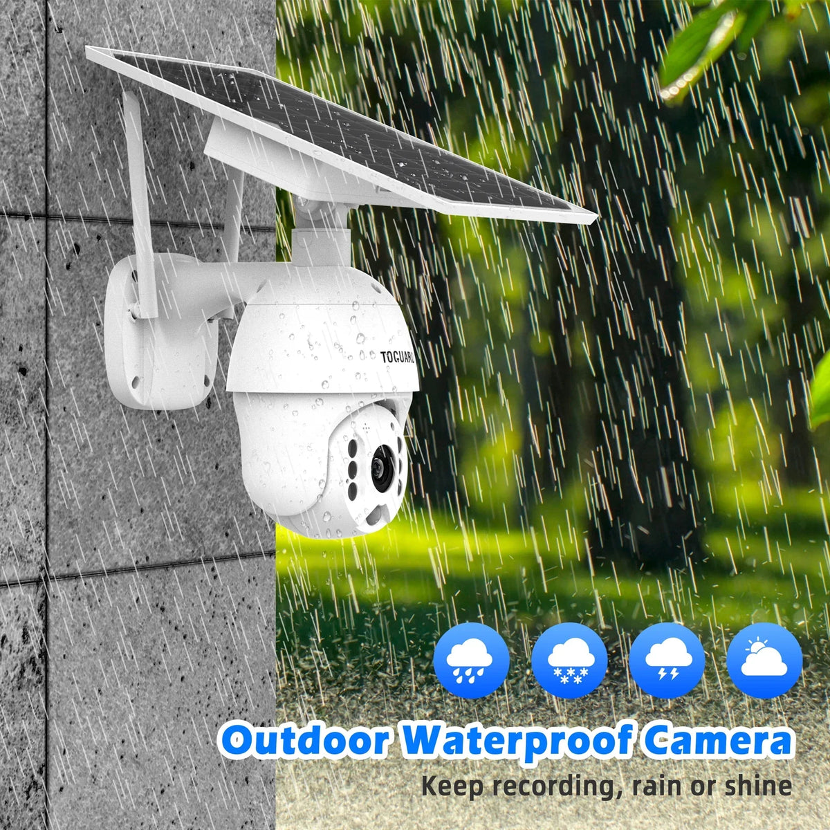 Audio 2-Way Detection, Security Dome TOGUARD Wireless PIR Surveillance 15600mAh with Night Color Solar Vision, Outdoor Motion with 1080P Battery Wifi Camera PTZ Panel, Camera