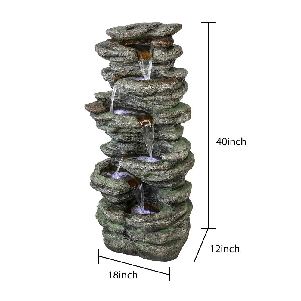 Polyresin Fountain Floor Decor Patio Natural Outdoor Lighted Fountain LED for Meedzom Water Garden 40''H