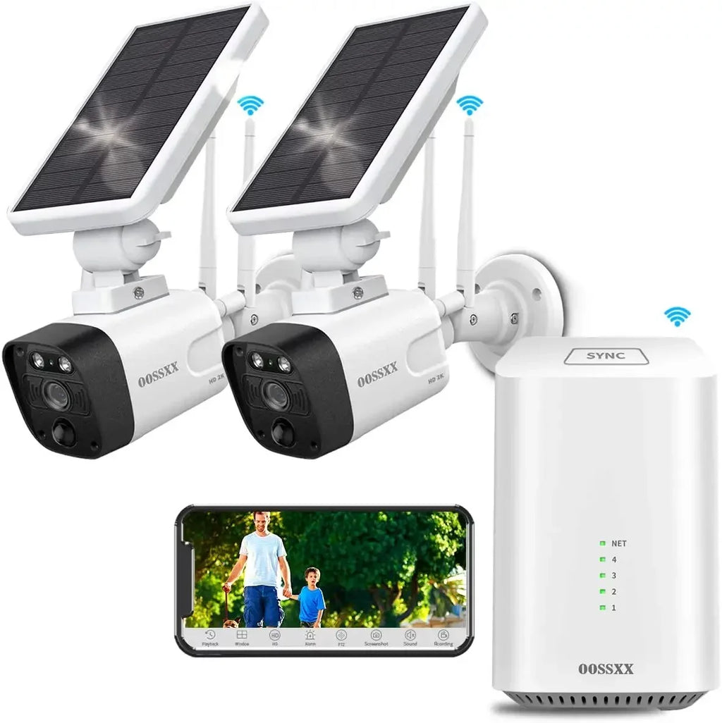 Dual 3.0MP Wire-Free 2-Way Audio Antennas, Rechargeable {100% Wireless with Powered} Camera Solar Batteries camera Solar with system, 2K Powered 2pcs