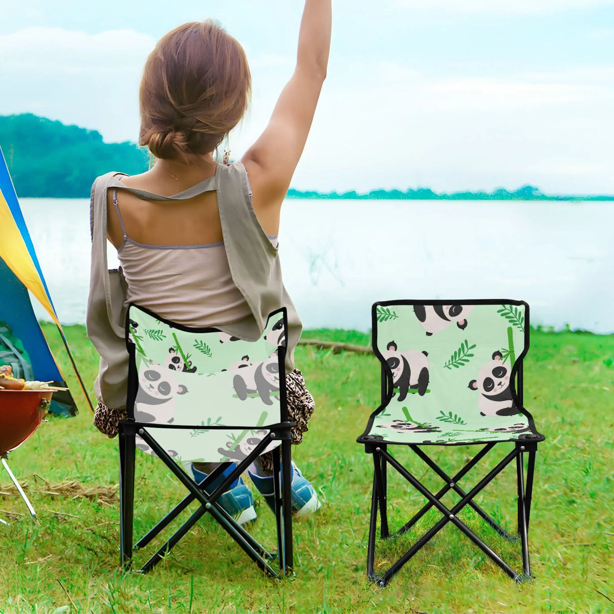 with Bamboos Camping Support Fishing Carry Chair Beach to Lawn and Chair Chair Chair Cartoon 220LBS Folding Panda Outdoor Bag Portable