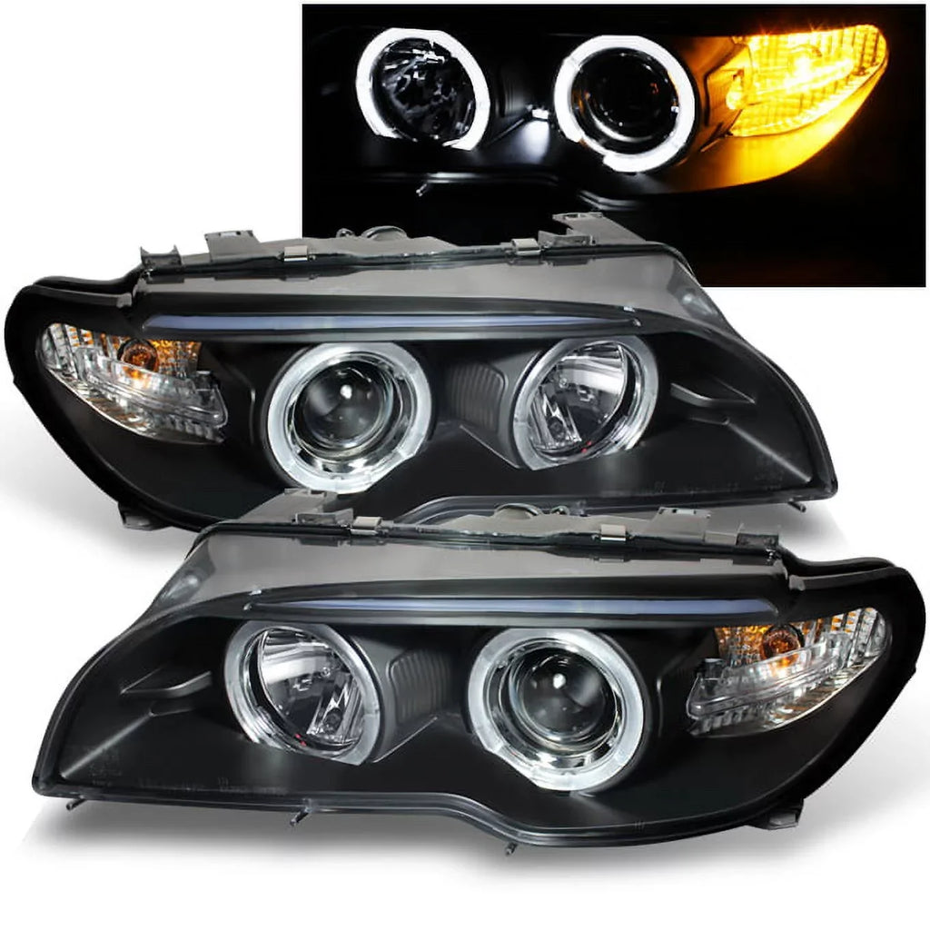 Doors + Black Projector 2 - E46 BMW RH LH LED Coupe AKKON For Halo 3-Series Lamps Ring Replacement Headlights