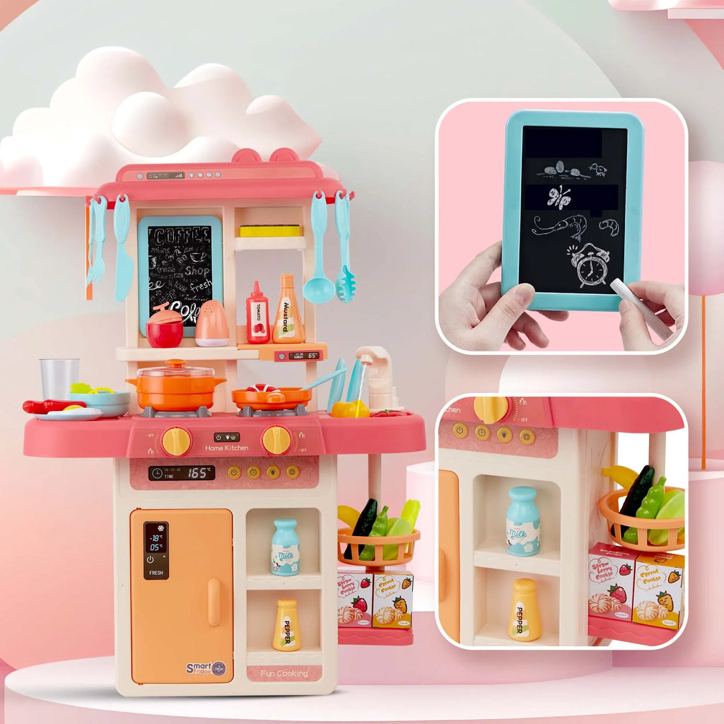 42-Pack Lights, Set Girls Play Educational Food, Real Toys Kitchen Set Toy and for Pretend Accessories Toys Toddler Preschool Pink Kitchen Kids Toddlers, with for Boys, for Sounds
