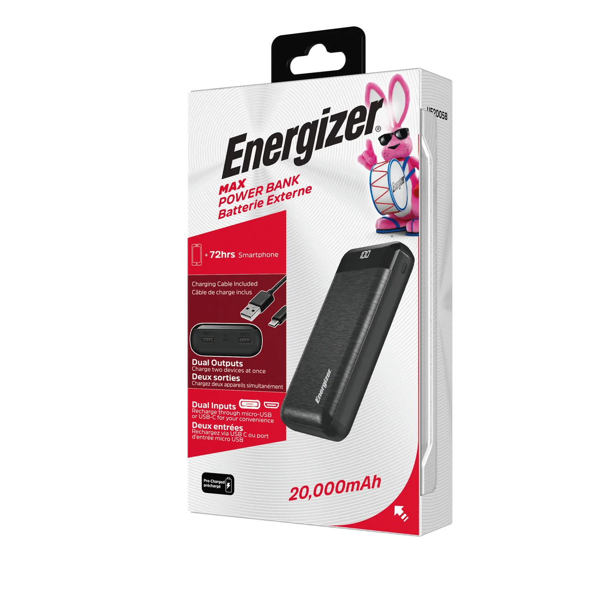 Black, Energizer UE20058 20,000 Power Bank, mAh Max