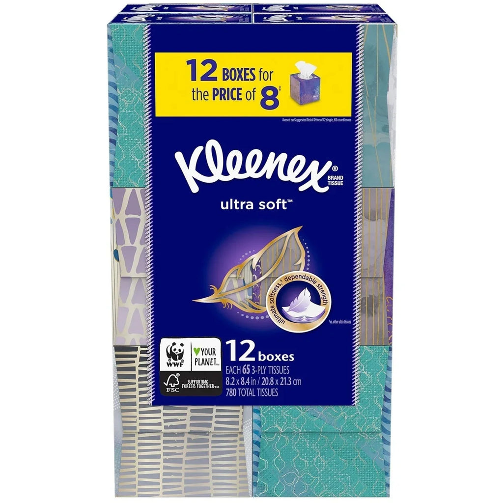 Ultra 65 Cube Pack, Kleenex tissues) Boxes (12 Soft Facial - Tissues
