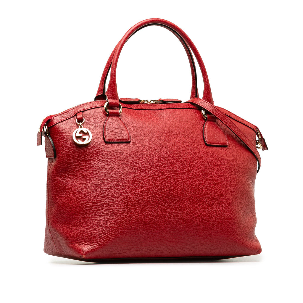 Leather Red Unisex Satchel Charm GG (Good) Calf Authenticated Dome Gucci Pre-Owned Convertible