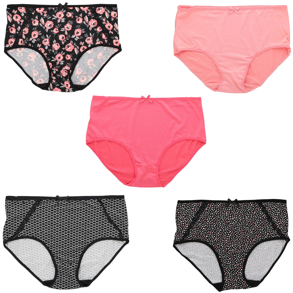 High Delta Florals) Sexy Women's Intimates Plus Rise Brief Pink Black Size Panties Classic Burke (5Pr) Hot (X-Large,
