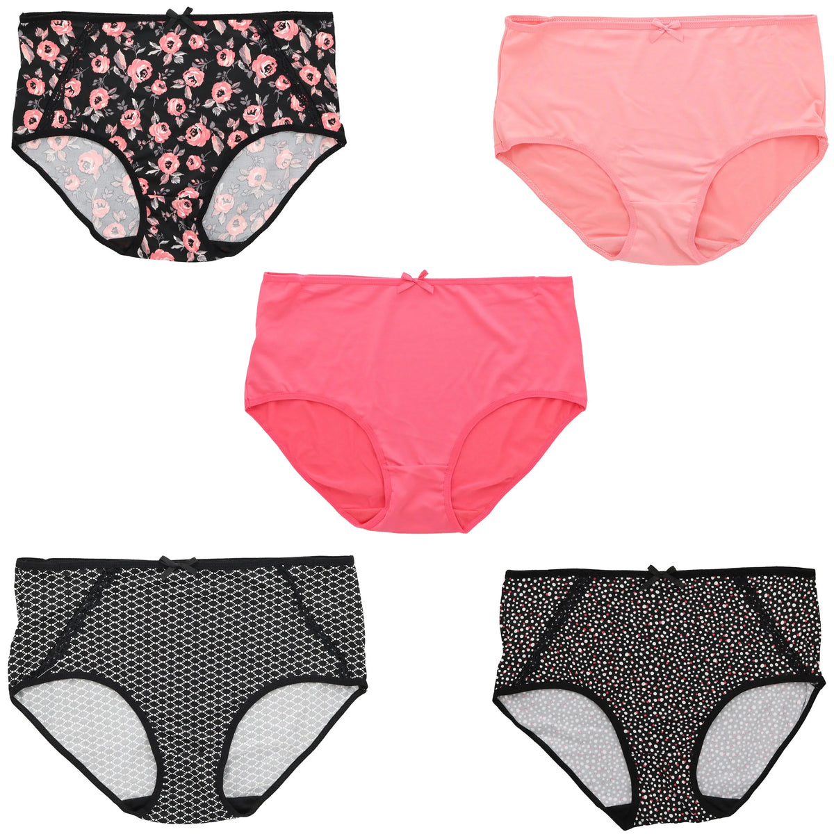 High Delta Florals) Sexy Women's Intimates Plus Rise Brief Pink Black Size Panties Classic Burke (5Pr) Hot (X-Large,