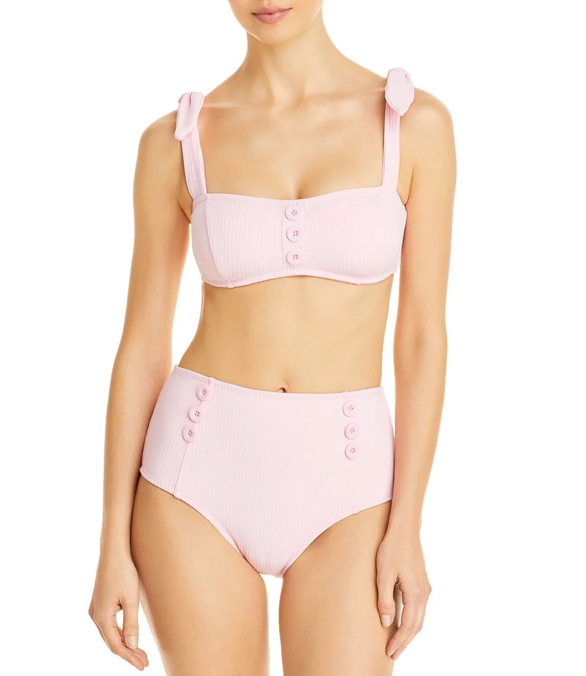 Pink, Strap Tie Shoshanna Ribbed C Bikini Top,
