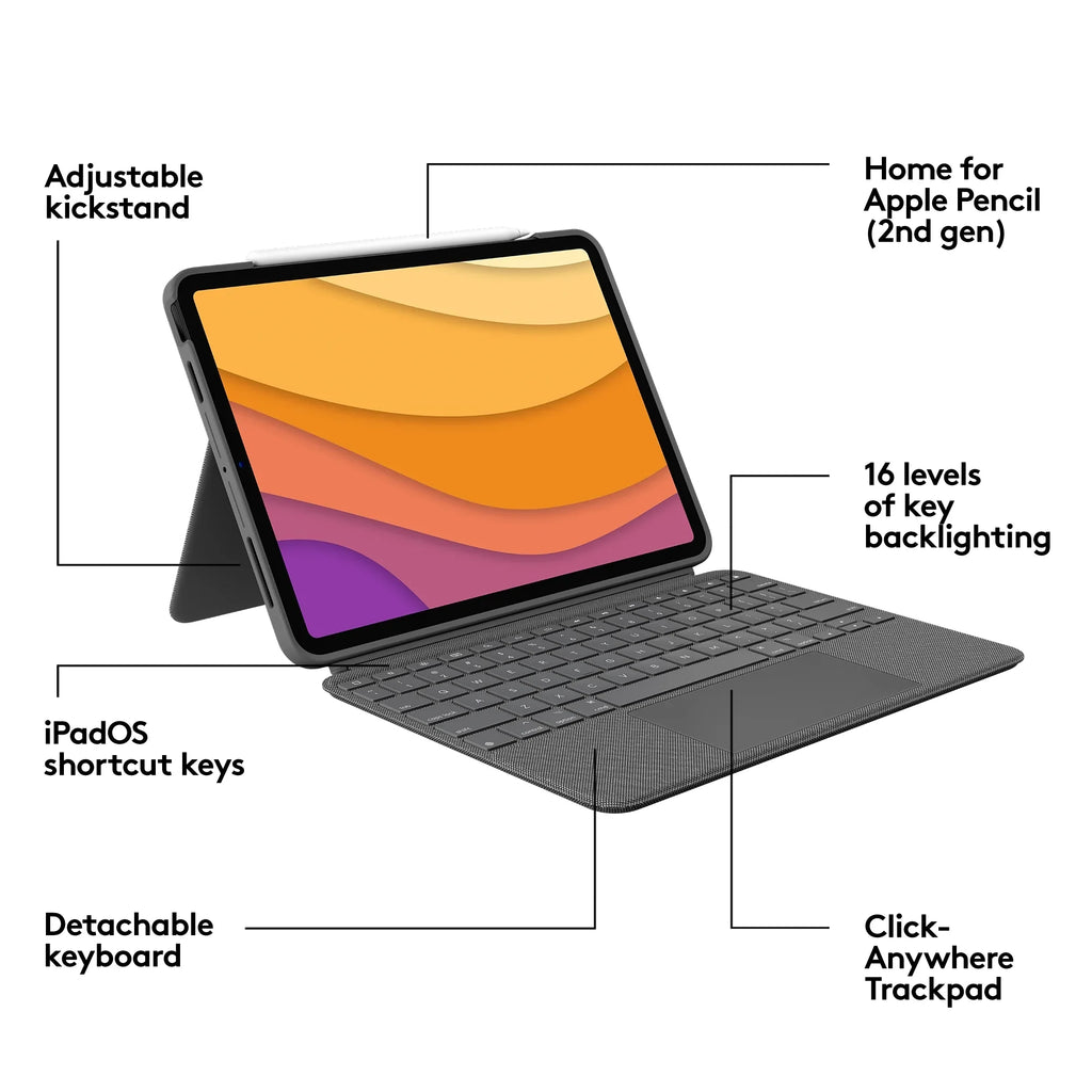 5th Restored Touch (4th, gen Air 2022) Keyboard Case, 2020, iPad (Refurbished) - Combo Oxford Gray Logitech