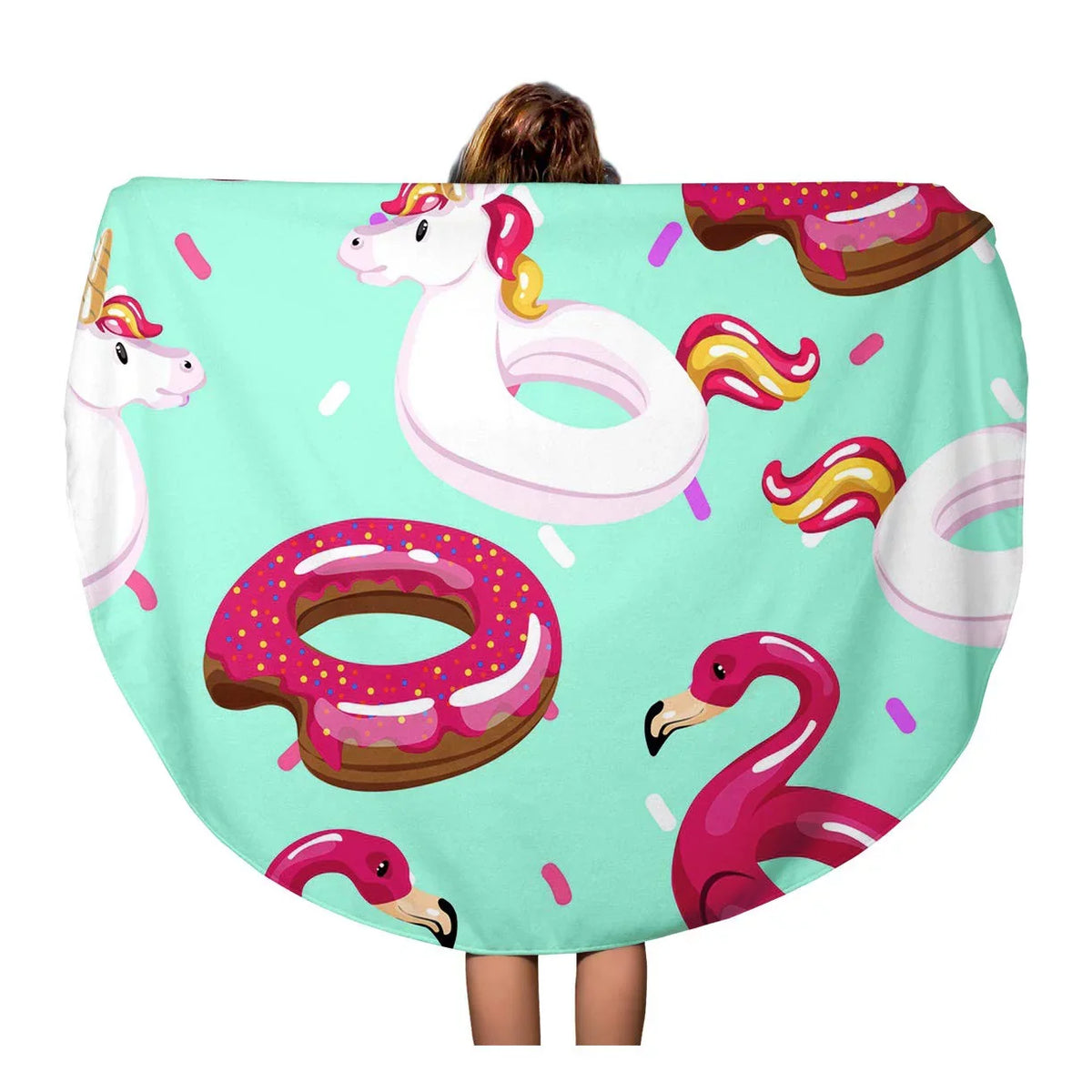 Towels Donut Summer Travel inch The Blanket Unicorn Beach SIDONKU Throw Beach Blue 60 Circle Tapestry Round Mat Circular Inflatable Circle Flamingo Pool Towel