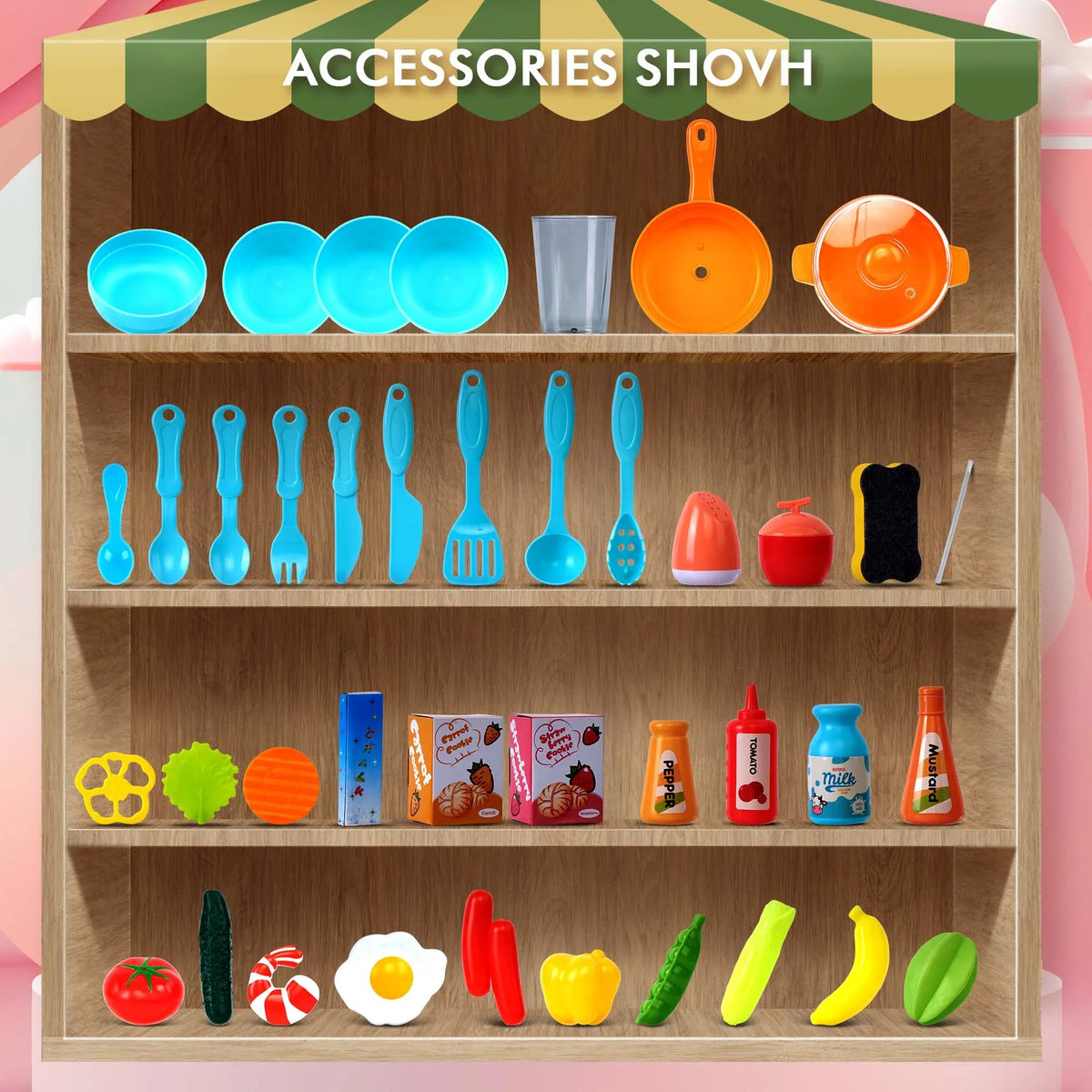 42-Pack Lights, Set Girls Play Educational Food, Real Toys Kitchen Set Toy and for Pretend Accessories Toys Toddler Preschool Pink Kitchen Kids Toddlers, with for Boys, for Sounds