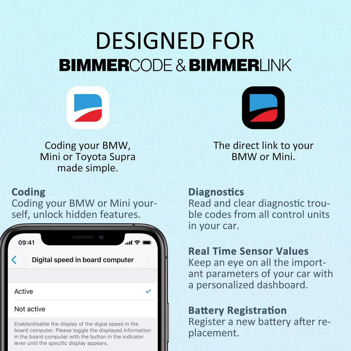 Diagnostic vLinker Car Unlock Vgate BLE OBD Bluetooth with BimmerCode, OBD2 Features & Hidden BMW/Mini, Scanner Tool BM+ in Android for iPhone Works II