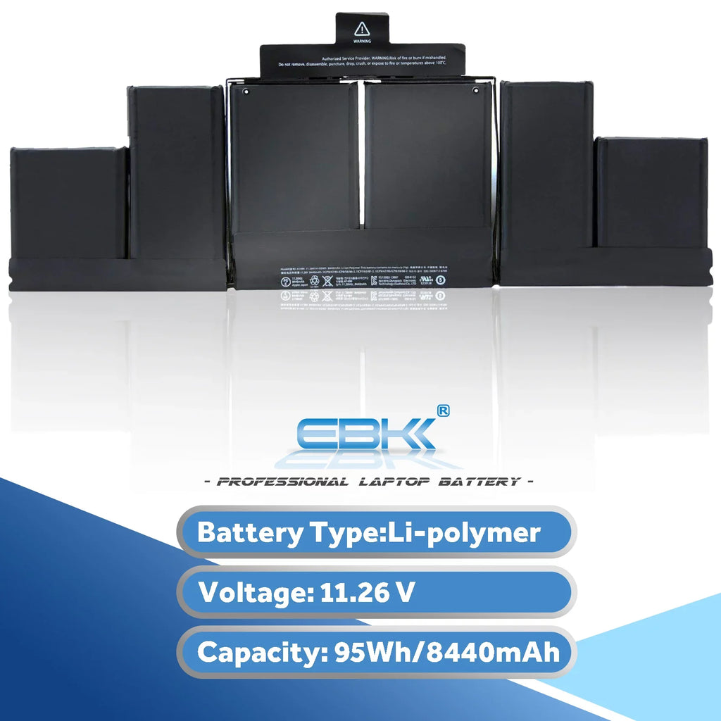 Compatible Book 2014), ME293 (Late Pro Mid 2013 95Wh Battery (11.26V Retina 15" Mac 8440mAh) Mac A1494 ME294 Fits A1398 &