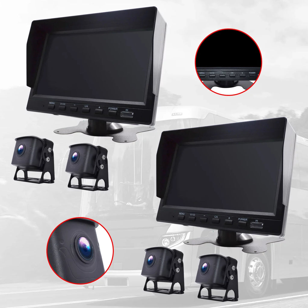 with Bus+2 RV Backup BSD Driving Video DVR 7" Monitor Recorder Camera Truck for