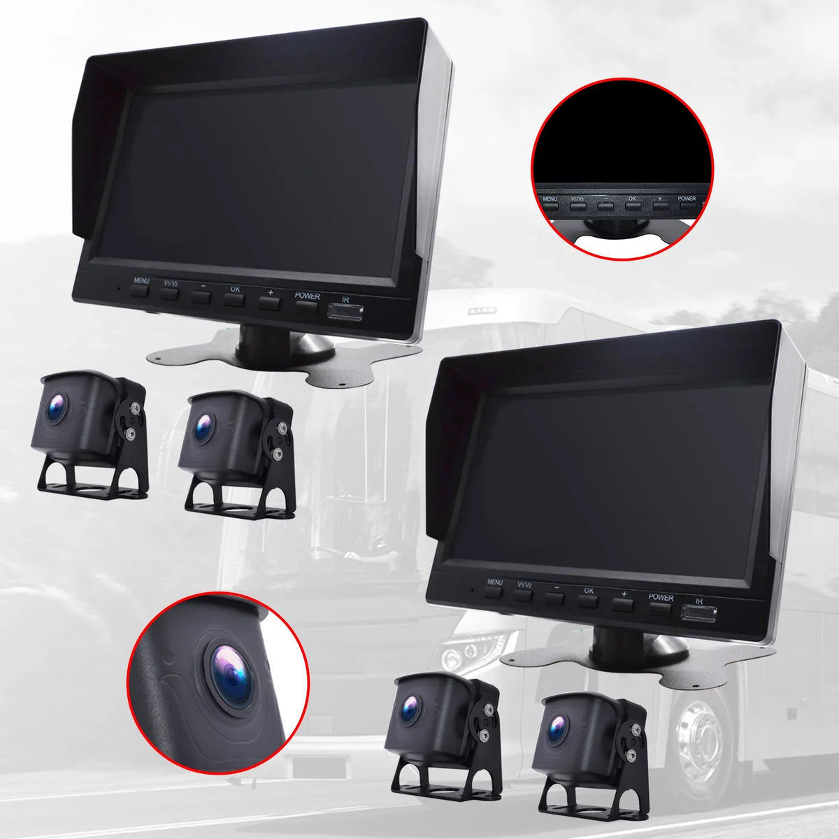 with Bus+2 RV Backup BSD Driving Video DVR 7" Monitor Recorder Camera Truck for