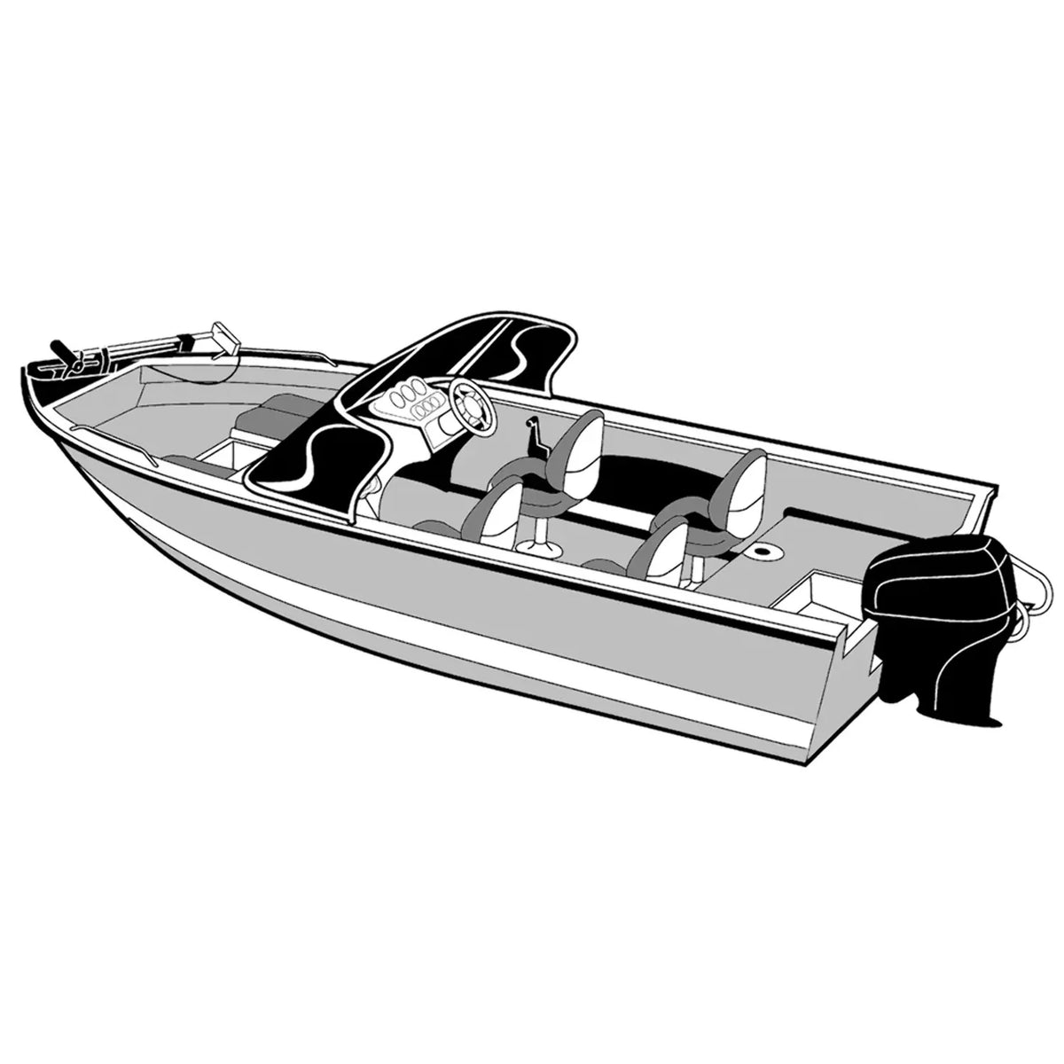 Width Cover 72318P-10 Outboard Carver x 100" - Aluminum Styled-to-Fit Length Windshield Walk-Thru V-Hull with 18'6" Boat for