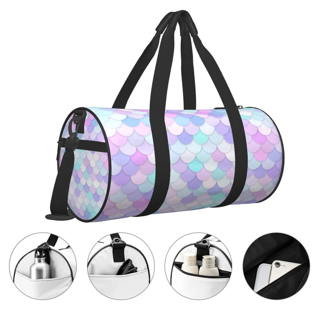 with and Bag Scales Compartment Gym Sports Luggage Waterproof Large Bag Capacity Cylinder Coaee Rainbow Pocket Bag Travel
