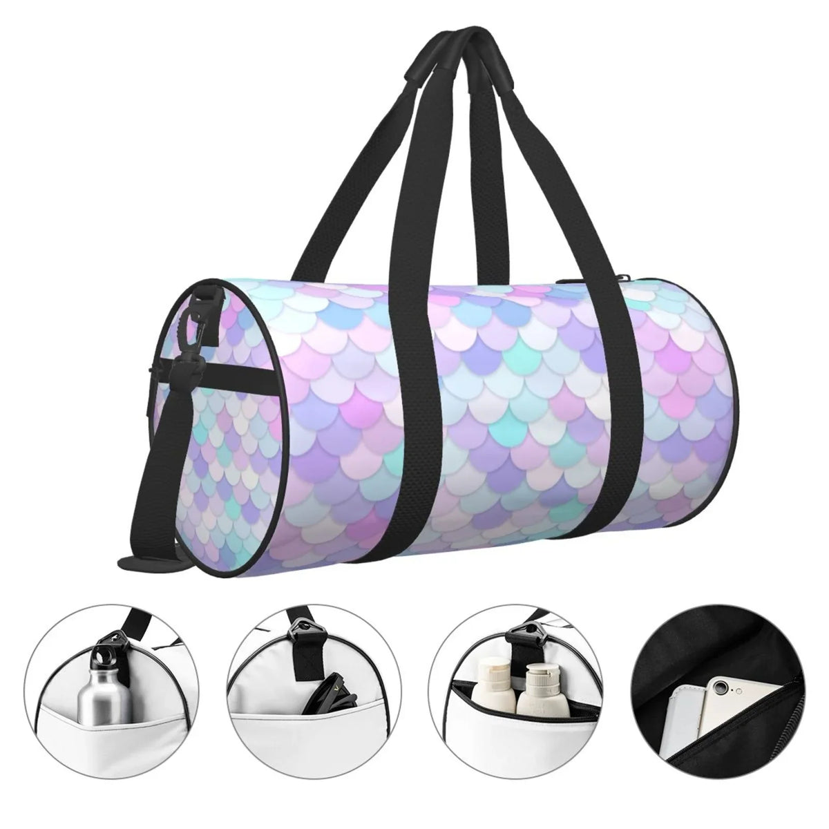 with and Bag Scales Compartment Gym Sports Luggage Waterproof Large Bag Capacity Cylinder Coaee Rainbow Pocket Bag Travel