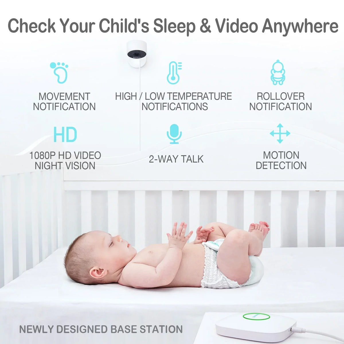 Abdominal with Notifies Temperatures, 3+Camera, Monitor Long Movement, Talk, You High/Low for 2-Way Range Smart Rollover, Sense-U Audio, Baby Monitor Video Baby Motion, Night No Vision, That Detected