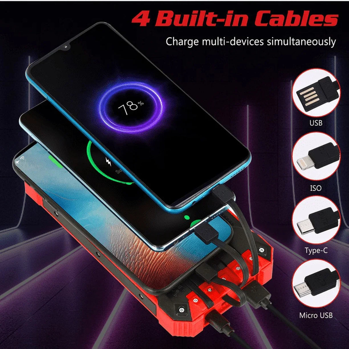Power External 20000mAh 9 C Port Solar Portable Battery with 3 4 Cables 5V/3A Inputs For Ulefone Qi 15W LED 6 Flashlight Waterproof Built-in Armor Bank USB Solar Wireless Charger Outputs IPX4