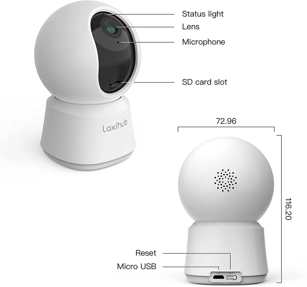 Pan/Tilt 2.4g Camera, Night Vision, Monitor, Audio, with Motion Detection, Security Alexa 360° 1080P Two-Way Laxihub WiFi Baby IR Sound Works &