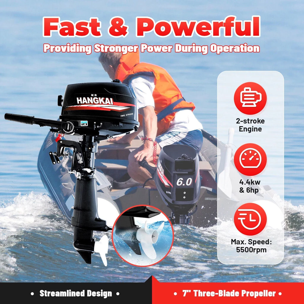 System 2-Stroke Motor Outboard CNCEST 6 Motor Boat Cooling Water Engine Hp Fishing Inflatable