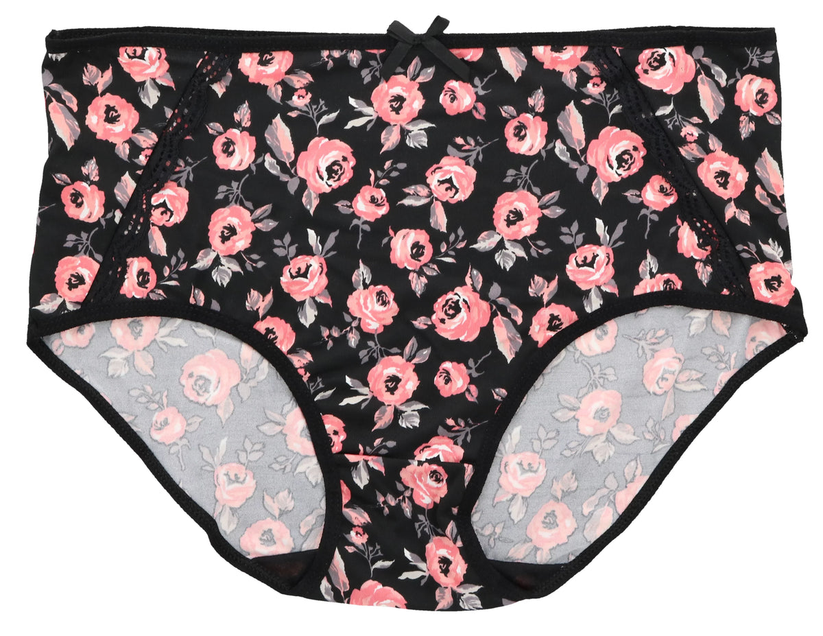 High Delta Florals) Sexy Women's Intimates Plus Rise Brief Pink Black Size Panties Classic Burke (5Pr) Hot (X-Large,