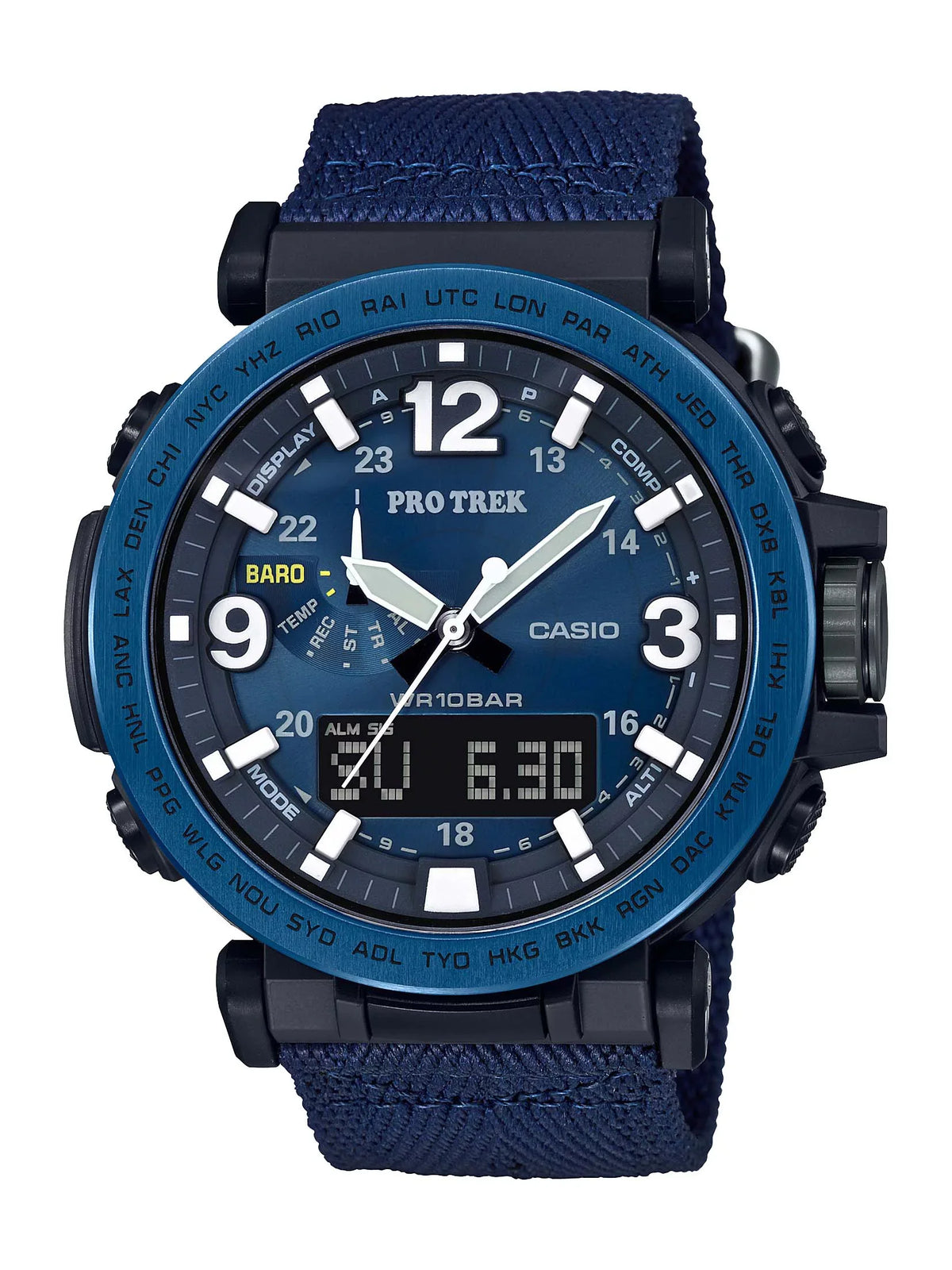 Casio Strap Sensor Pro Men's Watch, Nylon Blue Triple Solar Powered Trek