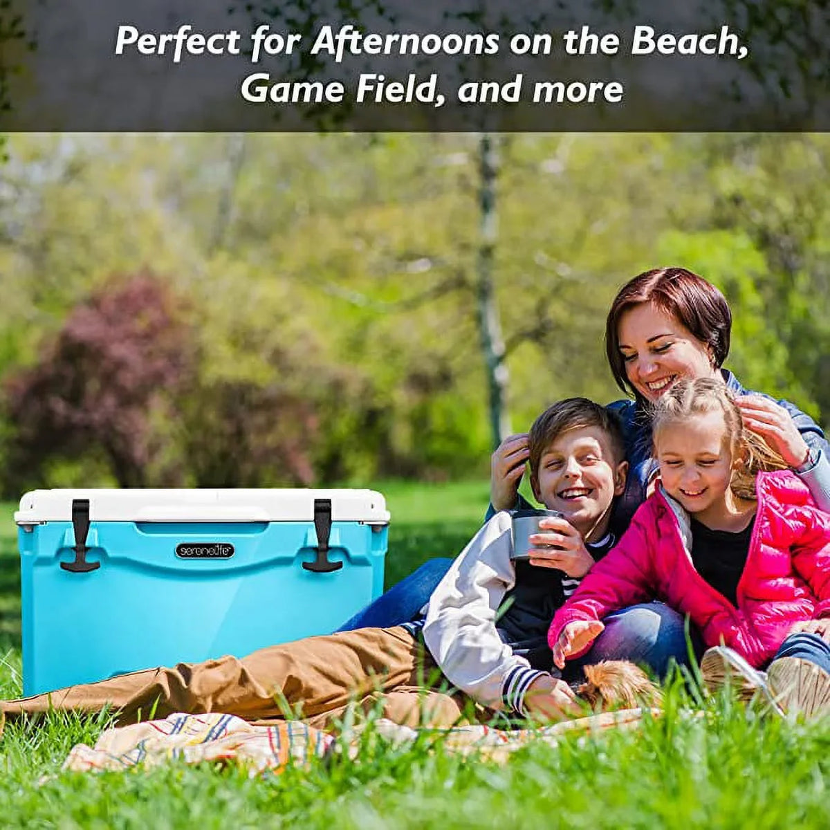 75 (Blue) Handles, Portable Cooler Quart Box Cooler SereneLife Travel Lightweight Ice Heavy-Duty W/