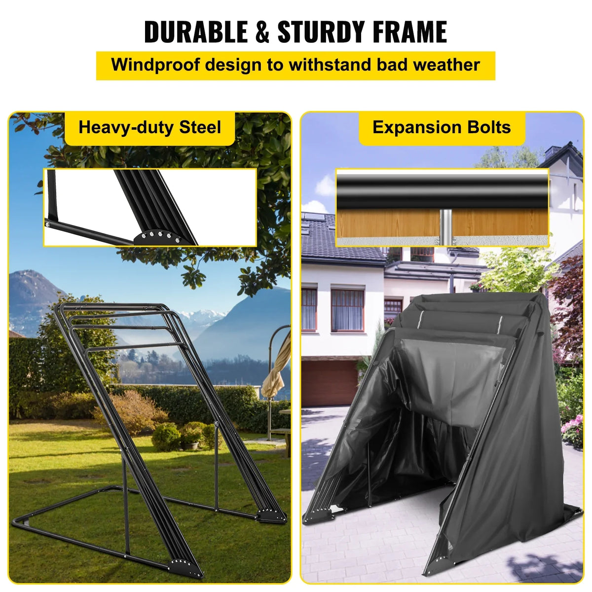 Motorbike Oxford Garage 600D Tent and Shed with Shelter Waterproof Storage Shed, Weight Black Bag, Anti-UV, Motorcycle Lock Shelter Duty 106.3"x41.3"x62.9" Heavy VEVORbrand